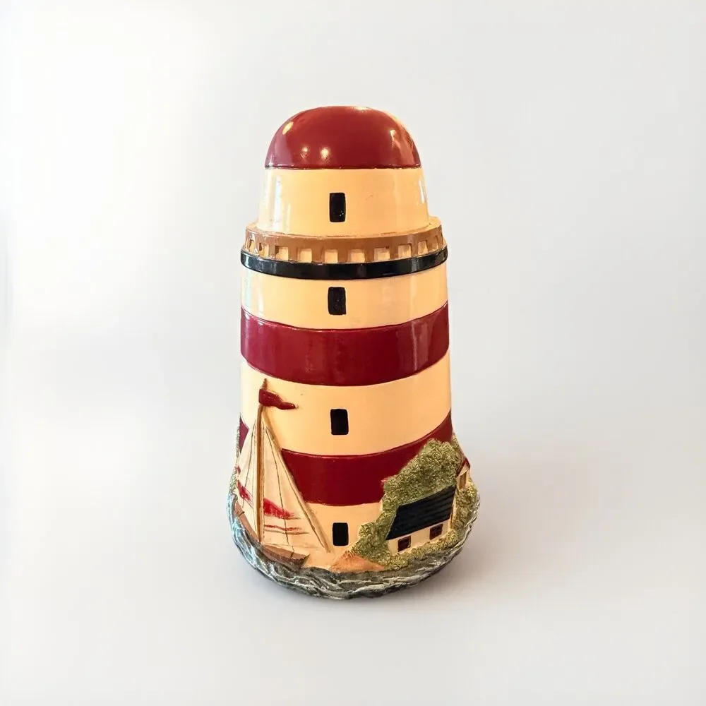 Lighthouse Soap Pump Bottle Cover Ceramic Nautical Red White Used Nautical